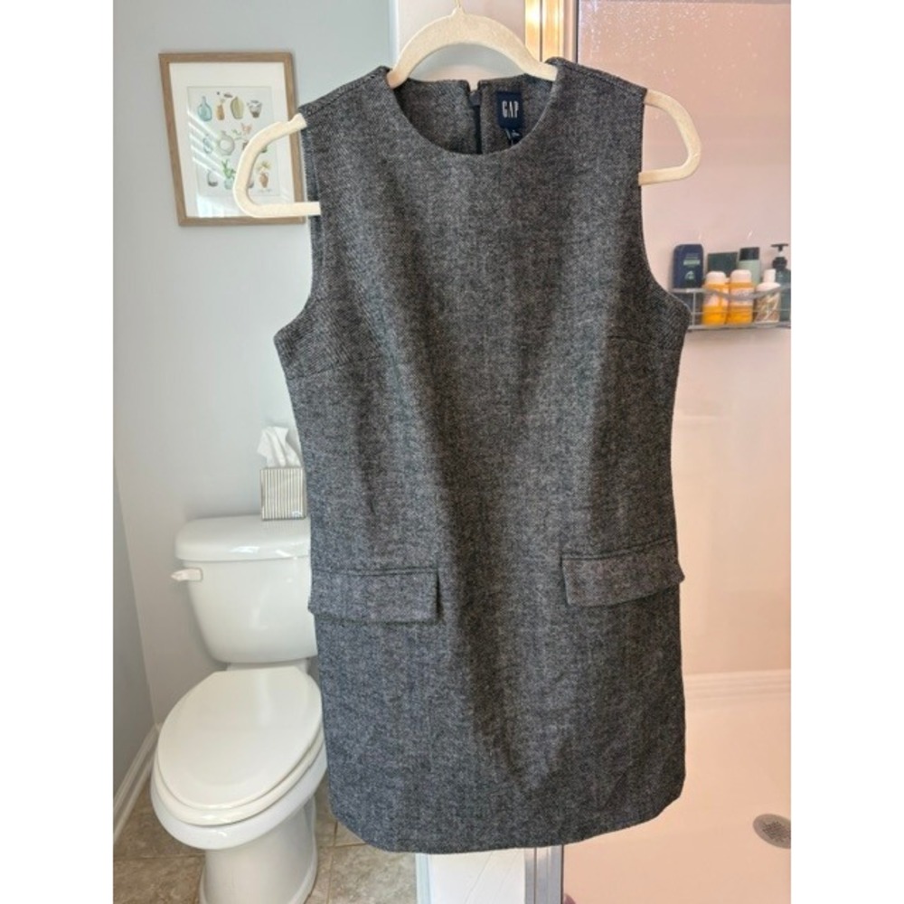 Gap Womens Gray Herringbone Wool Blend Sleeveless Shift Mini Dress 518080-00-1 S